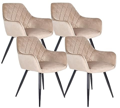 Kick Collection 4er Set Esszimmerstühl Monza - Champagner - Modern und Hochwertig - Samtstoff und Metall - Erhältlich in vielen Farben