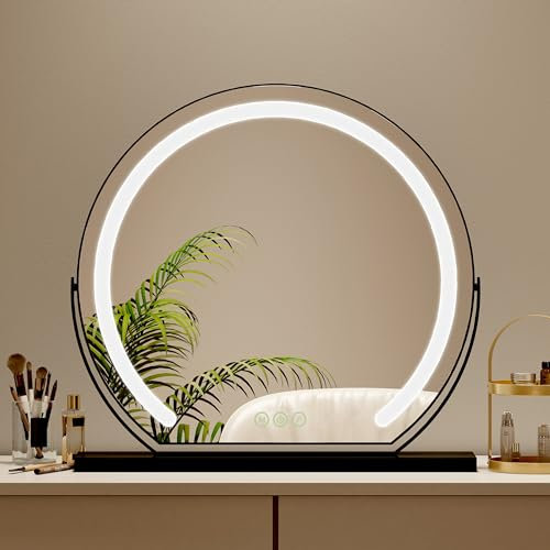 S'AFIELINA Schminkspiegel mit Beleuchtung 60cm Hollywood Spiegel Dimmbar 3 Farbtemperatur Touch-Steuerung LED Kosmetikspiegel 360° Drehbar Makeup Spiegel mit Beleuchtung-Schwarz