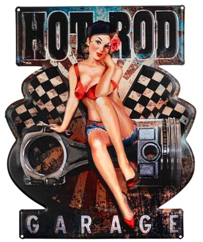 Moritz Blechschild 33 x 40 cm Hot Rod Zylinder Rockabilly Frau Garage Deko Metallschild Retro Vintage Retro Sprüche lustig