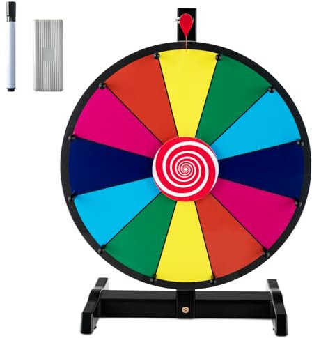 SOARS 15 Glücksrad zum Drehen, Gluecksrad inkl. Whiteboard Marker & Schwamm, Glücksrad zum selbstgestalten, Preisrad, Tischglücksrad für Wortspiele, Neujahr, Party (φ38cm, 12 Teile)
