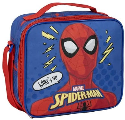 Portameriendas Térmico de Spiderman - Color Azul - 21,5x8,5x19 cm - Fabricado en Poliéster - Mochila Pequeña con Cierre de Cremallera y Asa Regulable - Producto Original Diseñado en España