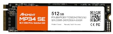 MMOMENT MP34 SE 512GB PCIe 3.0 NVMe M.2 2280 SSD, 2100MB/s Read | Up to 1600MB/s write; balanced capacity for Windows, everyday applications, photos, and documents