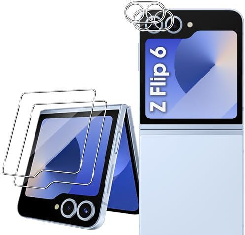 QULLOO 2+2 pièces Extern Verre Trempé Compatible avec Samsung galaxy Z Flip 6 5G + Caméra Arrière Protecteur,9H Dureté HD [Anti-Rayures,sans Bulles] Film Protection en écran pour Flip6