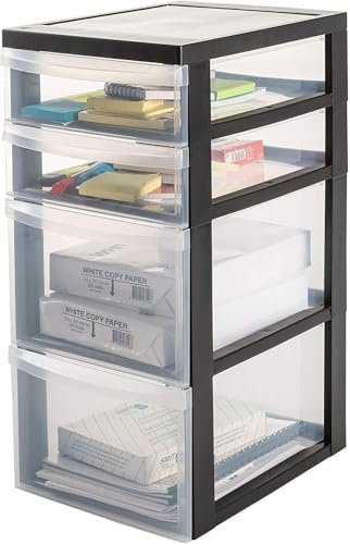 Plastic Drawer Tower Storage Unit on Wheels - 2 Deep 2 Shallow