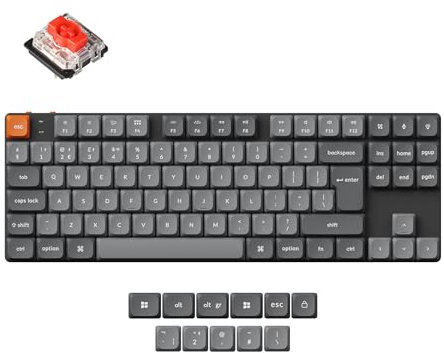 Keychron K1 Max Wireless Custom Mechanical Keyboard, TKL (80%) Layout Low-profile 2.4 GHz/Bluetooth/Wired White Backlight with Low-Profile Gateron Red Switch for Mac Win Linux - UK Layout