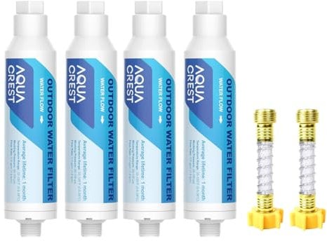 AQUA CREST Inline Water Filter, Dedicated for Car Washing, Window & Yard Cleaning, Effectively Reduce Hard Water Spots, Soften Water, Upgraded Formula, 4 Pack with 2 Hose Protector