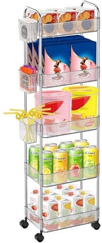 NIUXX Carrito Cocina Con Ruedas, Multiuso Carrito Plástico de 5 Niveles, Carro Estrecho de Almacenamiento, Carrito Organizador Móvil para Frutas, Verduras, Salón, Oficina, Baño, Ahorra Espacio, Blanco