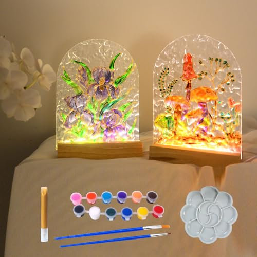 ACADOIT Night Light Arts & Crafts Kit Gift, Glass Painting Texture Plate Mold Perfect for Stained Glass, for Kids, Women,Teen Girls Boy,Home Décor 2pcs