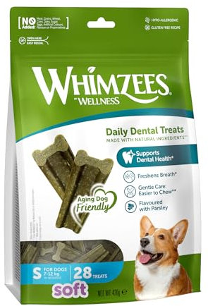 WHIMZEES Soft Stix, Größe S, 28 Stück, weichere Kaustangen für kleine Hunde zur Zahnpflege, schonende Pflege, geeignet für alternde Hunde, ohne Zuckerzusatz, getreidefrei