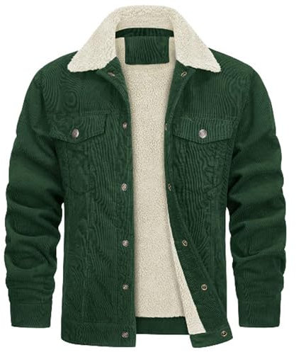 Military Jacket Men, Corduroy Bomber Fleece Jacket Mens Winter Coat Sherpa Lined Trucker Jackets Lapel Collar Combat Casual Cargo Jackets Warm Cotton Outerwear with Pockets
