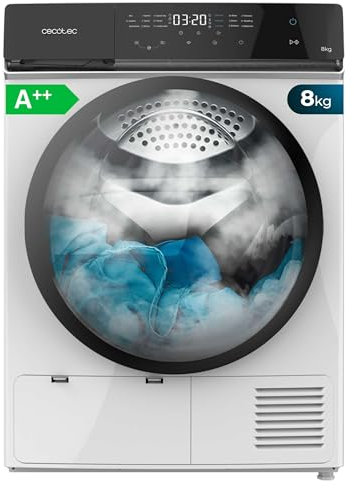Cecotec Asciugatrice per pompa di calore 8 Kg Bolero DressCode Dry 8400 A++. Essiccazione automatica, a basso consumo, controllo Full Touch, 15 programmi, tamburo in acciaio inox, KidLock, Delay