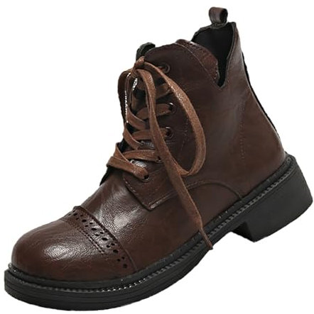 Damen Stiefeletten Mit Absatz L-Eder Elegant rutschfest Gefüttert Motorrad Kurzstiefel Schnürstiefel Bequem Langlebig Klassische Stiefel Lederstiefel für Büro Dating Reisen gr 36 Kaffee