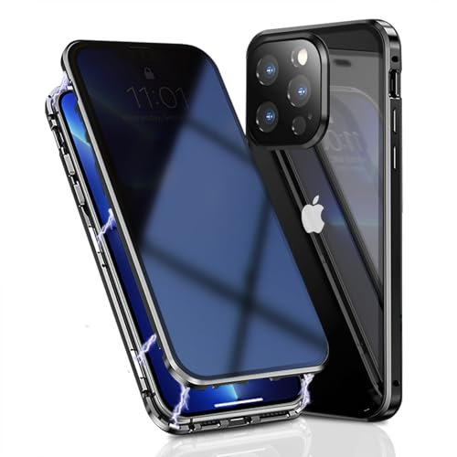 OMGZONE Privacy Case for iPhone 16 Pro Magnetic Cover,Screen Protector built-in Anti-peep Tempered Glass Full Cover with Camera Protector,360 Degree Metal Bumper Case for iPhone 16 Pro,Black
