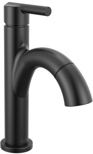 Delta Nicoli 15749LF-BLPD Wasserhahn zum Herunterziehen, Einloch-Badezimmer-Wasserhahn, mattschwarz, Badezimmer-Wasserhahn mit herausziehbarem Sprüher, Einhebel-Badezimmerarmatur, Mattschwarz