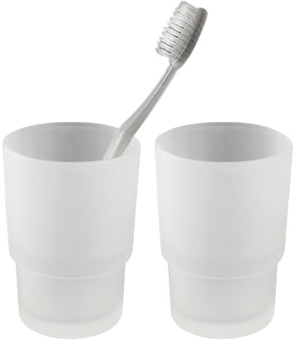 Toothbrush Holders, Mouthwash Cups 2Pcs Frosted 220ml Glass Mouth Wash Cups Minimalist Multi-Purpose Bathroom Tumbler Cup for Mouth Washing, Toothbrush & Toothpaste Storage