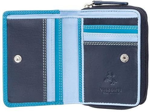 VISCONTI - Luxus Hawaii Wallet - Tap n' Go Technologie - Rainbow Collection - Kartenetui Damen Geldbörse Kartenetui Kartenetui Badge Holder - 5 Kreditkartenfächer Münzfach, blau, 16 Card Slots, Modern