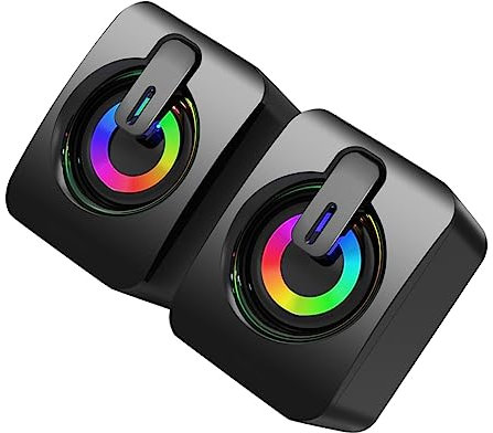 CAXUSD Enceintes De Jeu USB Enceintes De Bureau Volume Intégré LED RGB Couleurs Stéréo Compact