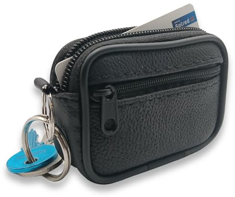 Fersora Mini Porte-monnaie en Cuir avec Fermeture Éclair, Porte-clés, Petit Portefeuille pour Homme, Noir Mini, Moderne