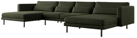 Friderik DANI Ecksofa U-Form – Großes modulares Familiensofa mit Polsterstoff VERITA – Bequeme Couch für Wohnzimmer – 391 cm breit (Olivgrün)