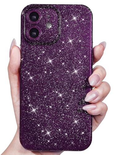 Svanove for iPhone 12 Case Glitter, Sparkly Girly Cute Bling Sparkle Shiny Shimmer Bright Phone Case for Women Girls, Glittery Thin Slim Jelly Soft Silicone Rubber Gel Plastic Cover, Dark Purple