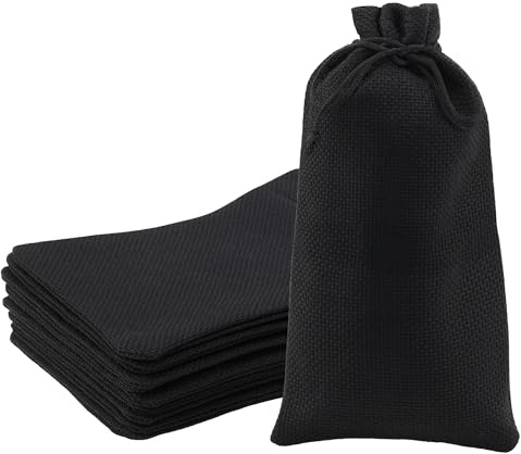 Mandala Crafts 9X12 Inch Black Burlap Drawstring Gift Bags for Favors - 20 Large Linen Sacks Gift Pouches for Candy, Coffee, Jewelry, Wedding, and Party Supplies