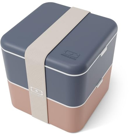 MONBENTO - Bento Box Erwachsene Square blau/rosa Made in France - Brotdose mit 2 Fächern Luftdichten - Mikrowellen- & Spülmaschinenfest - Ideal für Büro/Meal Prep/Picknick - BPA Frei, Lebensmittelecht