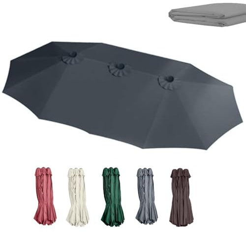 ZIUSFAC Doppelsonnenschirm Ersatzbezug 12 Rippen Sonnenschirmbezug Sonnenschirm Ersatzbespannung 4.6m Sonnenschirm Stoff Terrassenschirm Baldachin Abdeckung Für Gartenschirm Balkon(Gray)