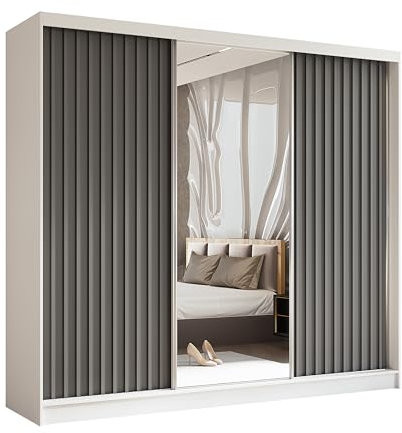 AXLIVING Cabinio Kleiderschrank Weiß mit Spiegel 240 cm Breite, Grau