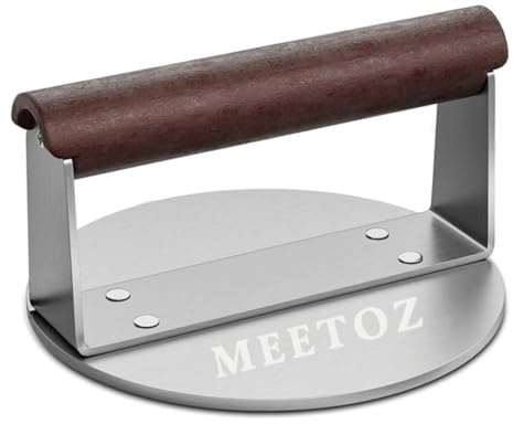 Stainless Steel Burger Press, 6-Inch Round Grill Press, Heavy Weight Smashed Burger Press, with Heat Resistant Wood Handle, for BBQ, Flat Top Griddle Grill Cooking, Bacon Hamburger Steak Meat