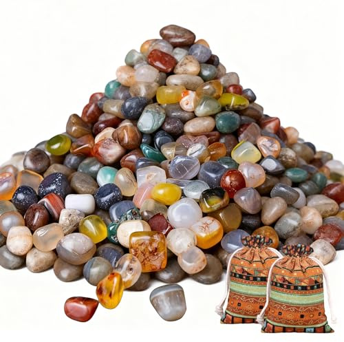YMTWSRY 600G Edelsteine, 9mm-12mm Klein Trommelsteine Halbedelsteine Mischung Bunte Steine Dekosteine mit 2 Aufbewahrungsbeuteln für Schatzsuche und Dekoration