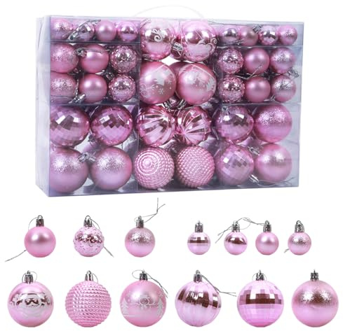 100 Stück Weihnachtskugeln, bruchsichere Kugeln, Weihnachtsbaumschmuck, Ornamente für Weihnachten, hängende Dekorationen (Rosa)