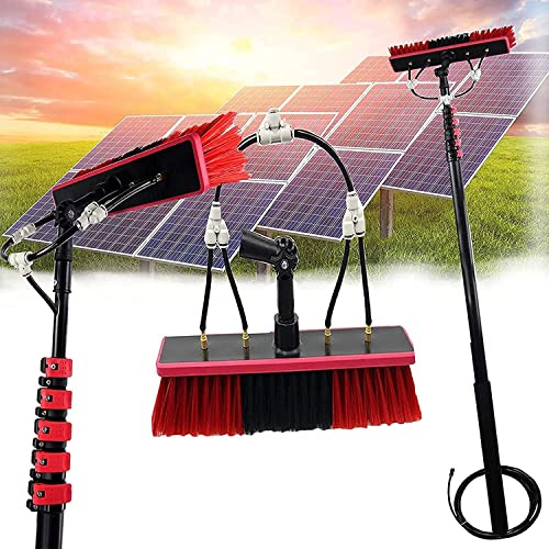 Generico Kit Asta Estensibile da 8 m alimentata ad Acqua per la Pulizia delle finestre - Spazzola per la Pulizia di Pannelli fotovoltaici e solari da Esterno - Attrezzatura Completa per Tubi flessibi