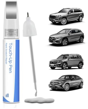 PARTS4EV Iridium Silver Metallic (775/9775) 2-in-1 Pen & Brush for Mercedes-Benz - Precision Colour Match Touch Up Paint for Scratch & Chip Repair, Fast-Drying & Water-Resistant