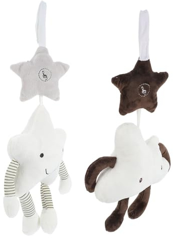 PAMINGONO 2 Stück Teiliges Babybett Ornament Rassel Langlebiges Babyzimmer Hänge accessoire Niedliche Wolke und Stern Dekoration für Stubenbett und Kinderwagen Beruhigend und Farbenfroh