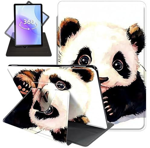JANENFNA Case for All-New 6 Basic Amazon Kindle 11th Generation (2022 Release), 360 Degree Rotating Swivel Stand PU Leather Case with Auto Sleep/Wake,Cute Panda Portrait