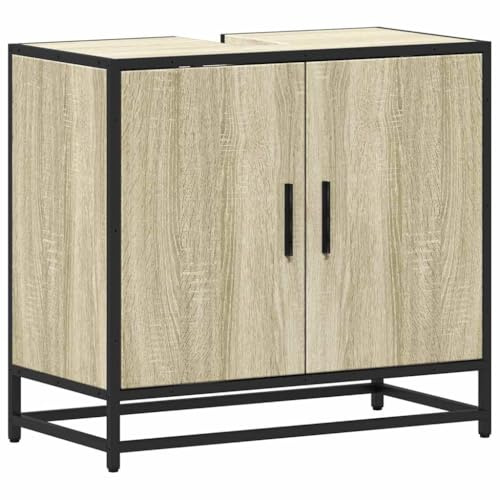 XHNIFBN Meuble sous Vasque de Salle de Bain Style Industriel, Meuble de Rangement pour Lavabo avec Cadre en Métal, Bois d'Ingénierie Chêne Sonoma, Dimensions 65 x 33 x 60 cm