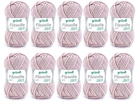 Gründl Wolle Filzwolle uni - Dicke Wolle zum Filzen in der Waschmaschine - Strickgarn zum Filzen - Weich und hautfreundlich - 100% Schurwolle - 10 Knäuel 50 g /50 m -Nadelstärke 8-9 - Beigebraun