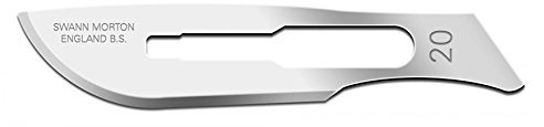 Swann-Morton - Sterile Klingen aus Kohlenstoffstahl zum Einmalgebrauch, Nr. 20, 100 Klingen in einzelnen Verpackungen aus Metallfolie.