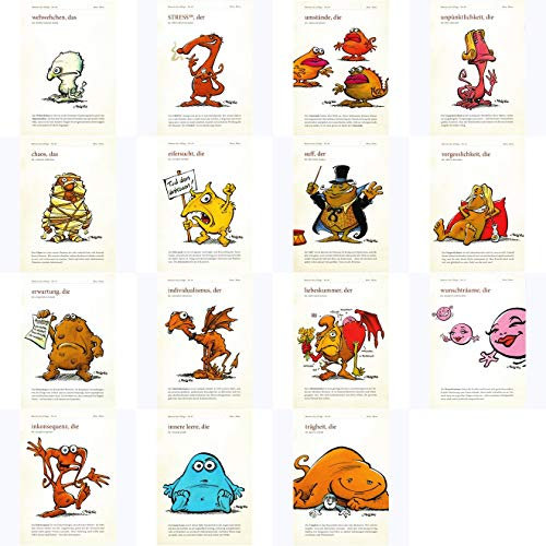 Postkarten-Set mit den Karten No. 01 bis 15 der Monster des Alltags-Serie von Christian Moser