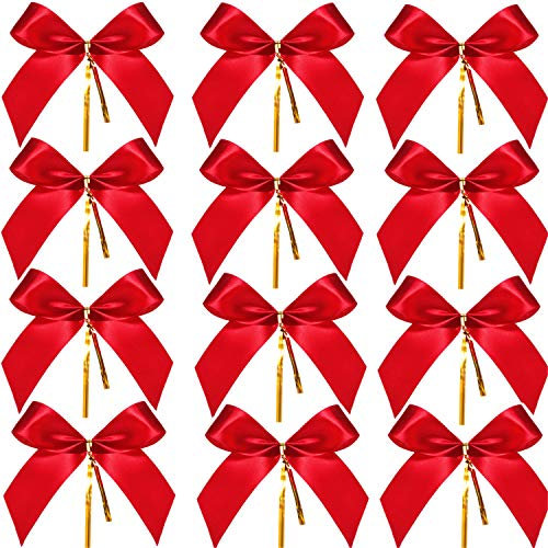 Sumind 48 Pieces Christmas Bow Red Ribbon Bow for Christmas Tree, Xmas Wreath, Gift Decoration