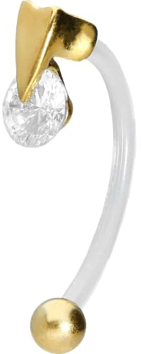 PIERCINGLINE Bauchnabelpiercing PMFK Bananabell mit Chirurgenstahl-Design HERZ + KRISTALL - Roségoldfarben, Transparent, Schwarz, Goldfarben, Silberfarben