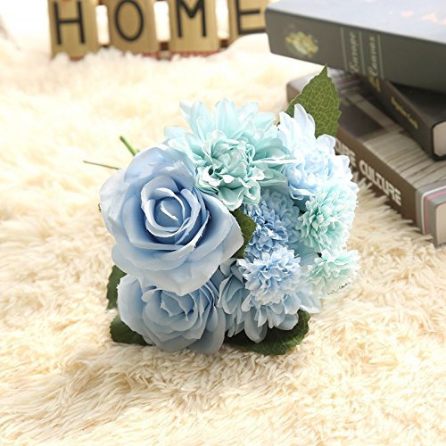 Bouquet da sposa con fiori artificiali in tessuto per matrimonio, decorazione per casa, giardino, festa, decorazione floreale (blu)