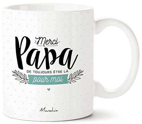Manahia Mug Cadeau Papa Tasse Personnalisée - Merci papa de toujours être là pour moi - Avec Boite Kraft - 330 mL, Céramique - Imprimé en France - Futur Papa - Noël, Anniversaire - Fête des Pères