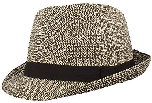 Breiter Sombrero de Paja Trilby Sombrero de Verano para el Sol con Cinta - 100% Papel - Ligero Flexible Agradable al Tacto y Cómodo, Negro XL