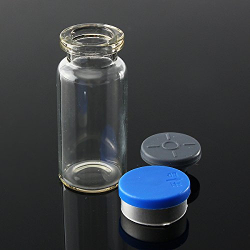 RanDal 100Pcs 10Ml Clear Glass Bottle Storage Vials W/Stopper Flip Off Seals Aluminum Blue Caps
