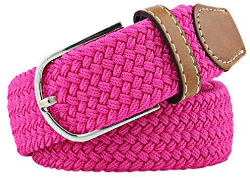 VPbao Diverses Couleurs Toile Ceinture Tressée Élastique Casual Unisexe Rose Vif