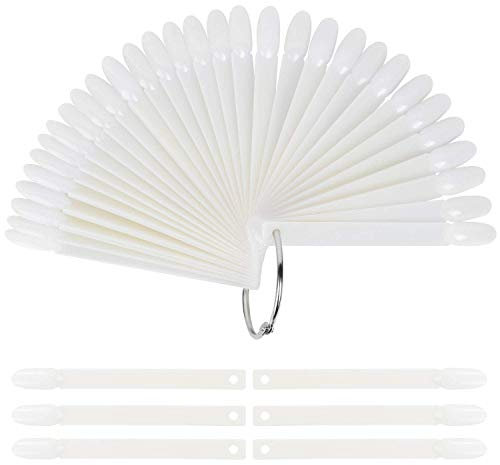 50 Pcs False Nail Sticks Polish Board Nail Polish Practice Display Art Tips with Metal Split Ring (Natural Design#1)