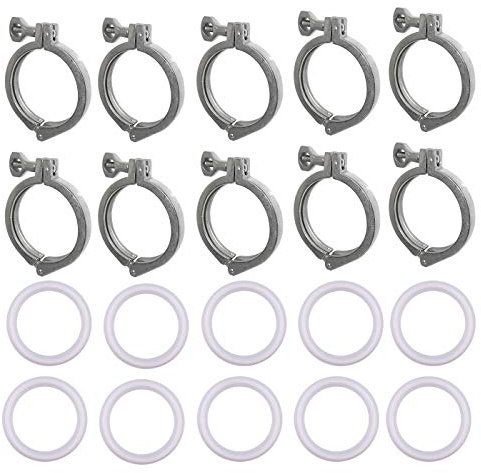 LOZOME Tri-clamp Single Pin Heavy Duty Tri Clamp with Wing Nut for Ferrule TC 1.5 with Silicone Gasket Set Stainless Steel 304 10set