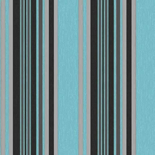 Luxury Marrakech Stripped Wallpaper Teal Black Silver Textured Embossed Vinyl