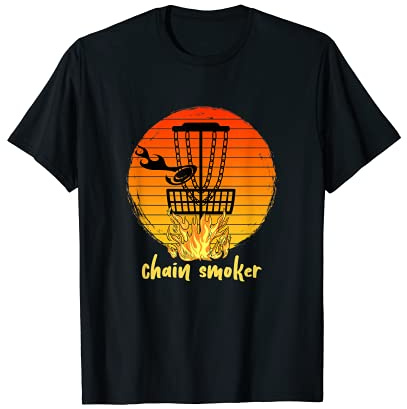 Funny Retro Disc Golf Chain Smoker Basket Chains on Fire T-Shirt